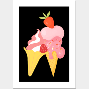 strawberry ice cream Posters and Art